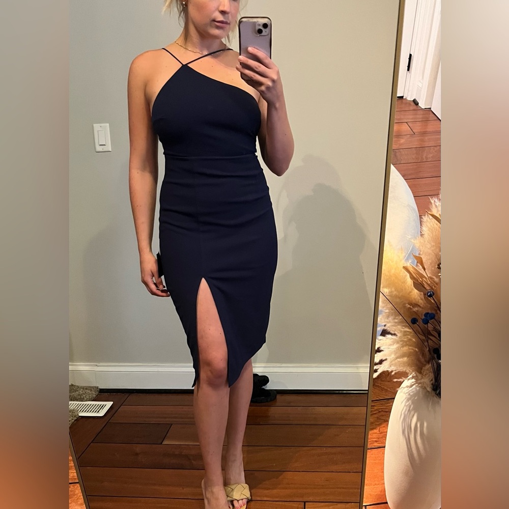 Lulu's Midnight Blue One-Shoulder Dress